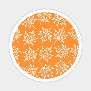 White Doodle Outlined Autumn Leaves Pattern on an Orange Backdrop, made by EndlessEmporium Magnet